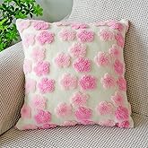 SKXKJian Pink Decorative Throw Pillow Covers 18x18 Cute Embroidered Floral Pillow Covers Soft Pink Farmhouse Pillow Cushion Cover for Sofa Living Room Christmas Home Decor