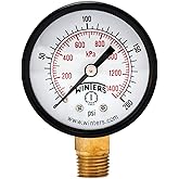Winters PEM Series Steel Dual Scale Economical All Purpose Pressure Gauge with Brass Internals, 0-200 psi/kpa, 2" Dial Displa