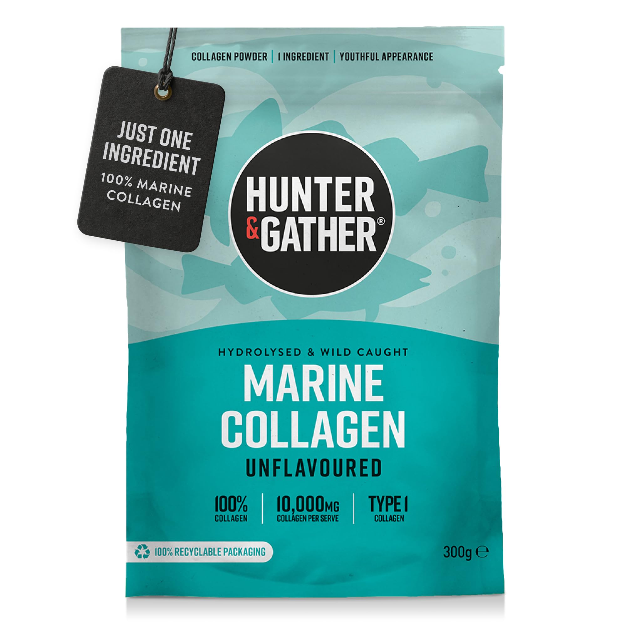 Hunter & Gather Marine Collagen Powder 300g | Pure Unflavoured Premium Hydrolysed Wild Caught Marine Collagen Peptides Powder for Hair Skin Nails Muscles | Collagen Supplements for Women and Men