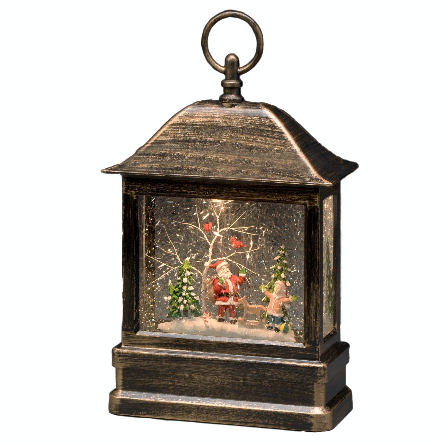 Konstsmide LED Snow Globe Lantern"Santa Scene"/Christmas Lantern Warm White Diode/Transformer or Battery 3xC 1.5V (excl.)/5 Hour Timer Function/Water Filled/Water Spinner