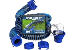 DUMPMAN RV Sewer Hose 10 Ft, Sewer Hose for RV Camper RV, Sewer Hose Kit with Swivel Fitting - Includes 90 Degree Clear View Sewer Adapter, and 2 Storage Caps