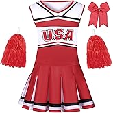 KAKALVER Cheerleader Costume for Girls With Pom Poms - Halloween Sports Outfit and Gifts