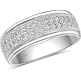 HAULTENG Lab-Created Moissanite Mens Wedding Band Double Row Wedding Ring For Men 925 Sterling Silver Sz 8-13