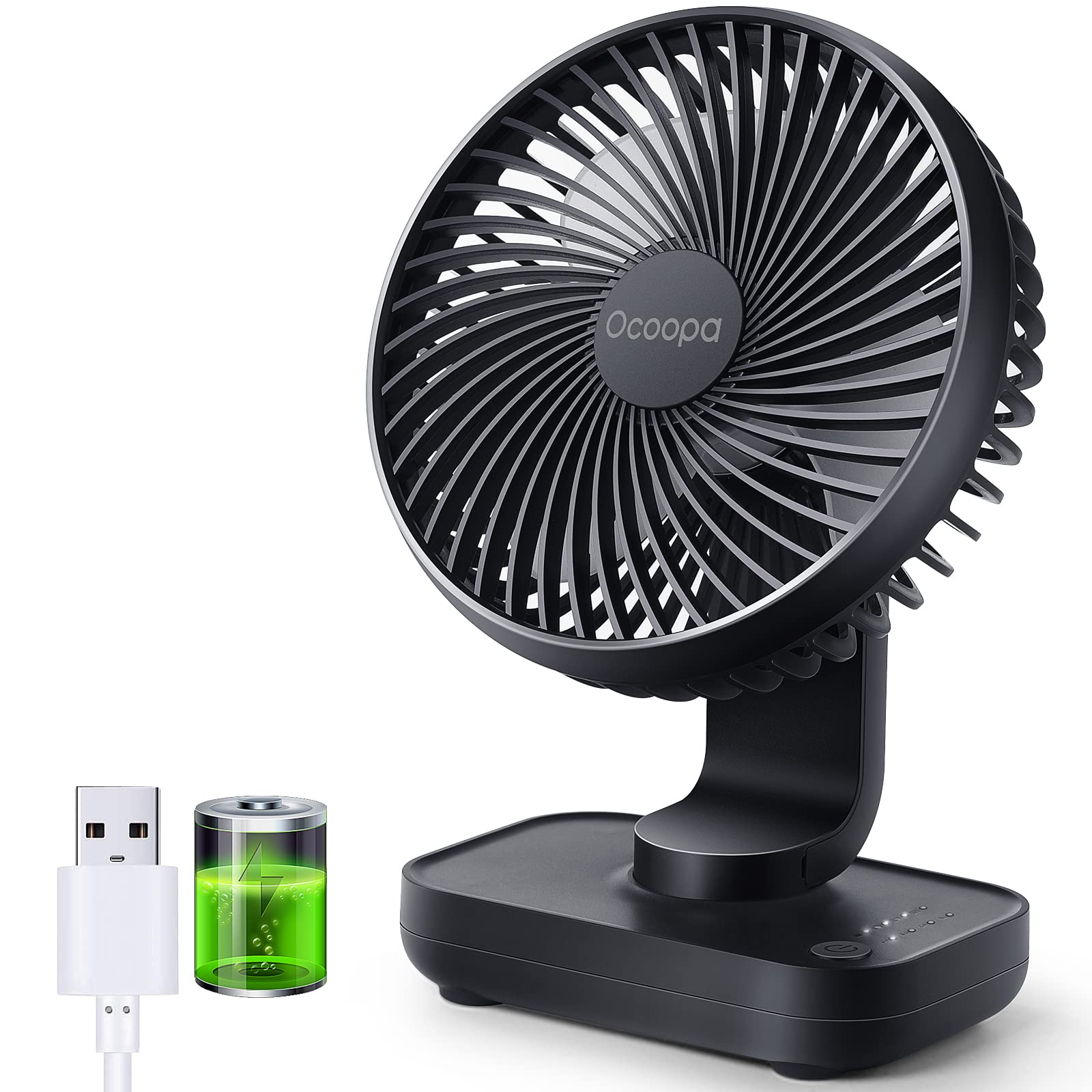 OCOOPA USB Desk Fan, 4000mAh Rechargeable Battery Operated Table, 4 Speeds 5 Inch Mini Portable, Strong Airflow Quiet Operation, Easy to Disassemble Desktop for Office Worker