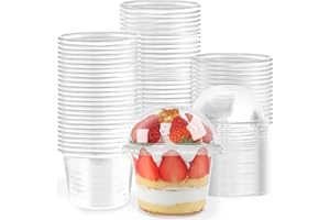 Jnnzzggu 50 Pcs 8 OZ Disposable Plastic Cups with Dome Lids,Clear Dessert Cup,Mini Parfait Appetizer Containers for Ice Cream,Cake,Fruit,Pudding,Jello Shot,Drink,Yogurt,Soups,Salad,Snacks