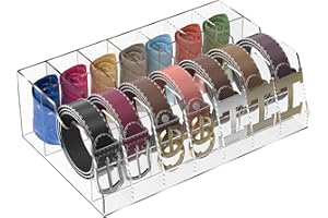 HeiMma Acrylic Belt Organizer for Drawer, Belt and Tie Storage Holder for Closet Neck Tie Box Organizer, 14 Compartment, Large Size