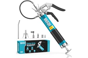 Seesii 8000PSI Grease Gun Kit: Heavy Duty Pistol Grip Grease Gun with 14oz Capacity, Quick-Release Coupler, 90° Adapter, Flex