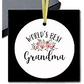 Beliran Grandma Gifts Ceramic Christmas Ornaments, Grandmas Christmas Tree Ornaments, Xmas Thanksgiving Birthday Gifts for Grandmas from Grandkids, World's Best Grandma Decorative Hanging Ornament