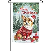 Christmas Corgi Puppy Dog Red Bird Garden Flag 12x18 Inch Double Sided Vertical Decoration Yard Small Flag For Outside Holiday Seasonal Outdoor