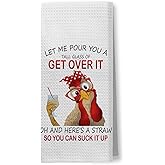 Funny Chicken Kitchen Towels, Chicken Gifts for Women Chicken Lovers, Chicken Mom Lady Gifts, Chicken Dish Towels, Let Me Pour You a Tall Glass of Get Over It Decorative Hand Towels, 16x24 Inch