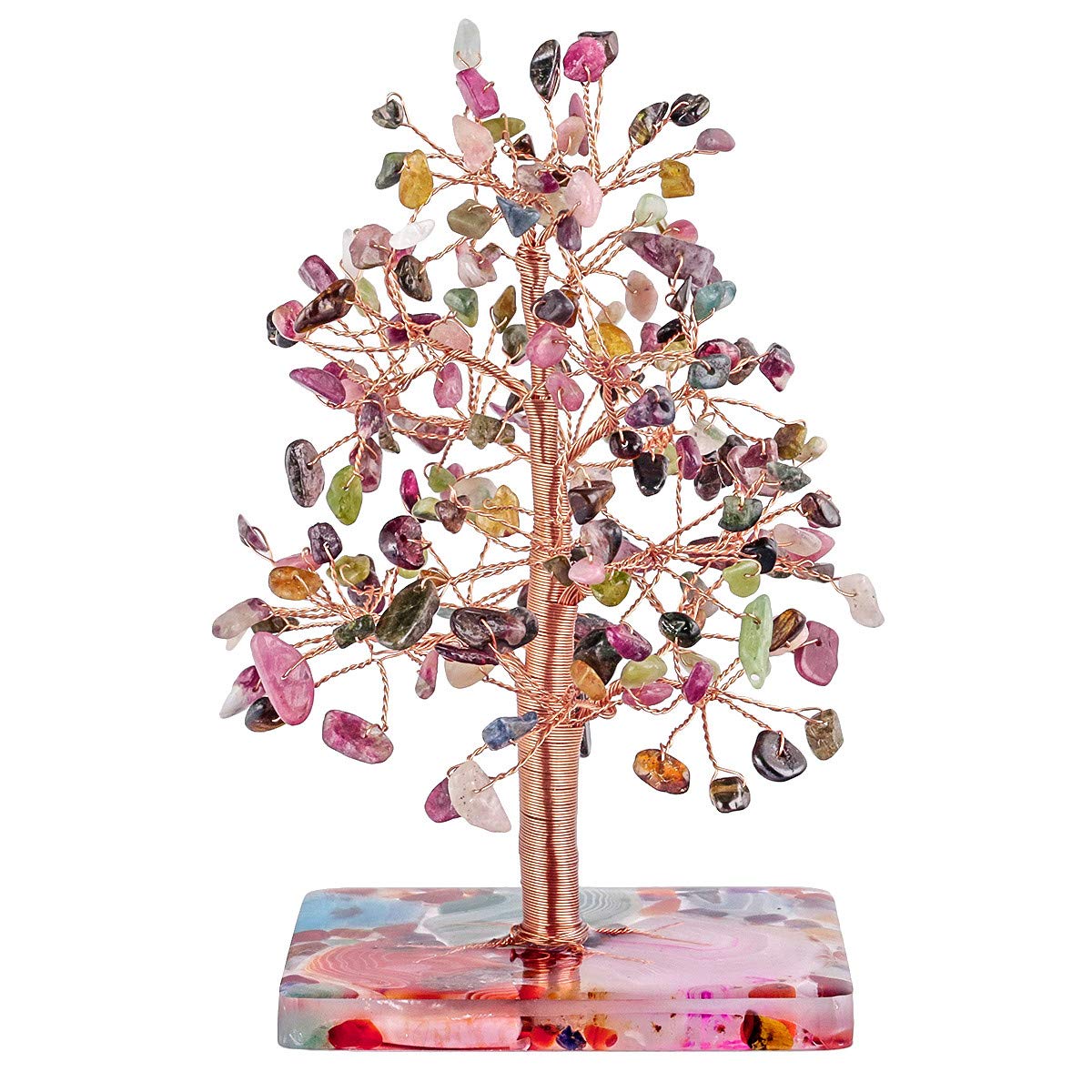 KYEYGWO 7 Chakra Crystal Tree with Agate Slices Resin Base Reiki Healing Money Tree for Wealth and Luck