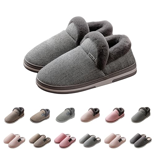 Slippers Women Winter Warm, Plush Mens Slip On Slippers, Fluffy Memory Foam Moccasin House Shoes Fur Lined Indoor Outdoor Winter Mule Closed-Back Home Shoes