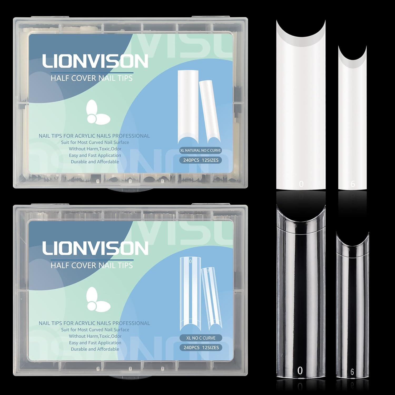 480 PCS Long Square No C Curve Nail Tips - 12 Sizes Half Cover Press on Nails Extension Kit for DIY Nail Art With Box