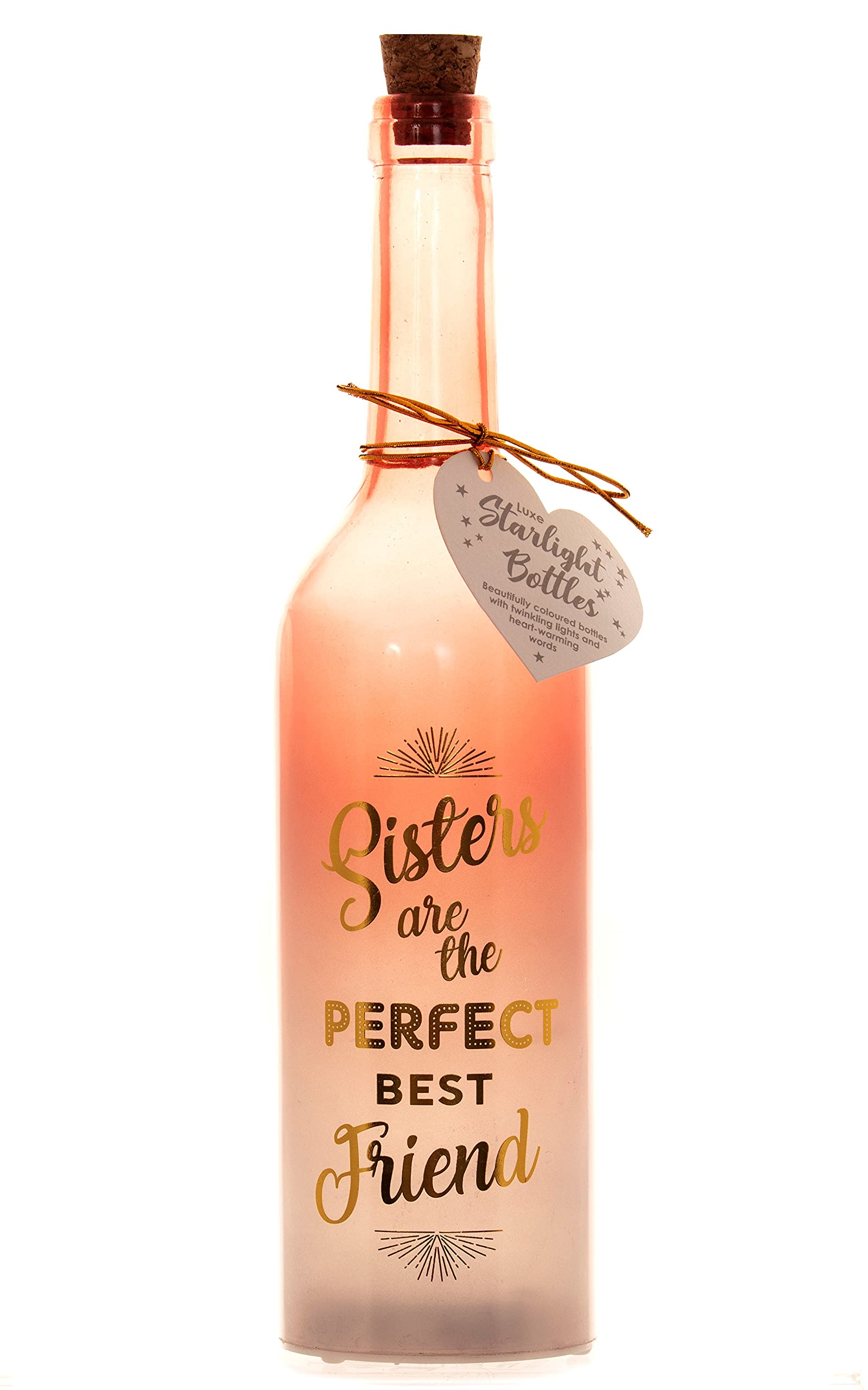 Boxer Gifts "Sisters are The Perfect Best Friend Light-Up LED Starlight Bottle Gift for Sister, Soft Coral