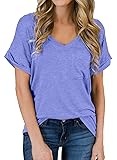 MIHOLL Women's Short Sleeve V-Neck Shirts Loose