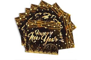 HAKOTI New Years Eve Napkins-40pcs Happy New Year Decoration 2025 Set happy new year napkins Black and Gold Paper Napkins for 2025 New Year Party Supplies