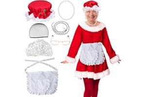 Kyson Mrs. Claus Old Lady Costume Cosplay Granny Wig Grandma Mob Cap for Halloween Xmas Dress Up Party (Set A)