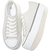 Rominz Women's White Platform Sneakers PU Leather Platform Shoes Classic Black Low Top Sneakers Casual Walking Shoes for Women