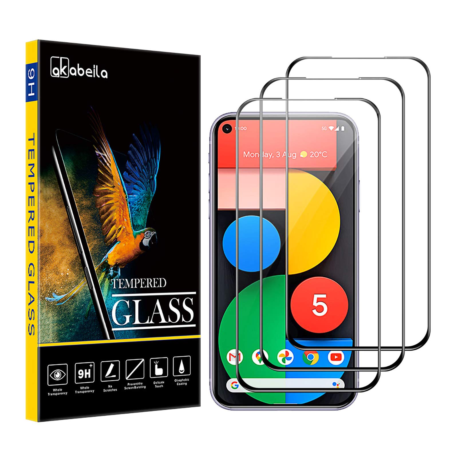 AKABEILA [3 Pack Screen Protector for Google Pixel 6A 5G Premium HD Tempered Glass Protective Film 9H Hardness Case Friendly Easy Installation Anti Scratch Bubble Free [Full Coverage] Black