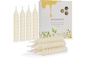 ENCANLIGHT Beeswax Taper Candles, 5 Inch Spiral Tapered Candles 10 Pack, 0.78" Diameter Ivory Natural Bees Wax Candlesticks, 4.5 Hours Long Lasting - Smokeless and Unscented for Home Decoration, Wedding, Party