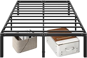 Kujielan 14 Inch Queen Metal Platform Bed Frame,Metal Slat Support,No Box Spring Needed,Large Storage Space, Easy Assembly,Noise Free，Black