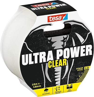 tesa Ultra Power Clear Duct Tape 10m x 48mm Transparent Weatherproof