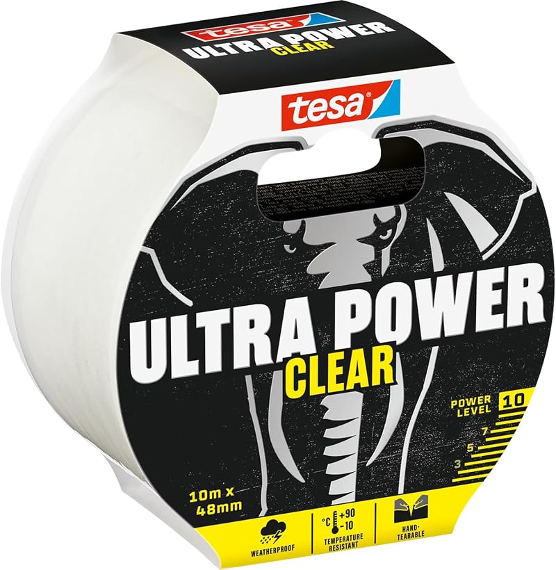 tesa Ultra Power Clear Duct Tape 10m x 48mm Transparent Weatherproof