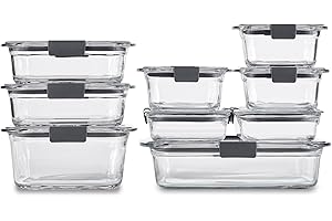 Rubbermaid Brilliance Glass Food Storage Containers, Assorted Sizes, Set of 9, BPA-Free, Leak-Proof, Clear