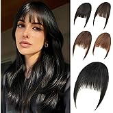 VerveFlux Clip in Bangs, 100% Real Human Hair 01# 8 Inch French Bangs Fringe with Temples Real Hair Bangs Extensions Hairpieces Easy Clip-On Design