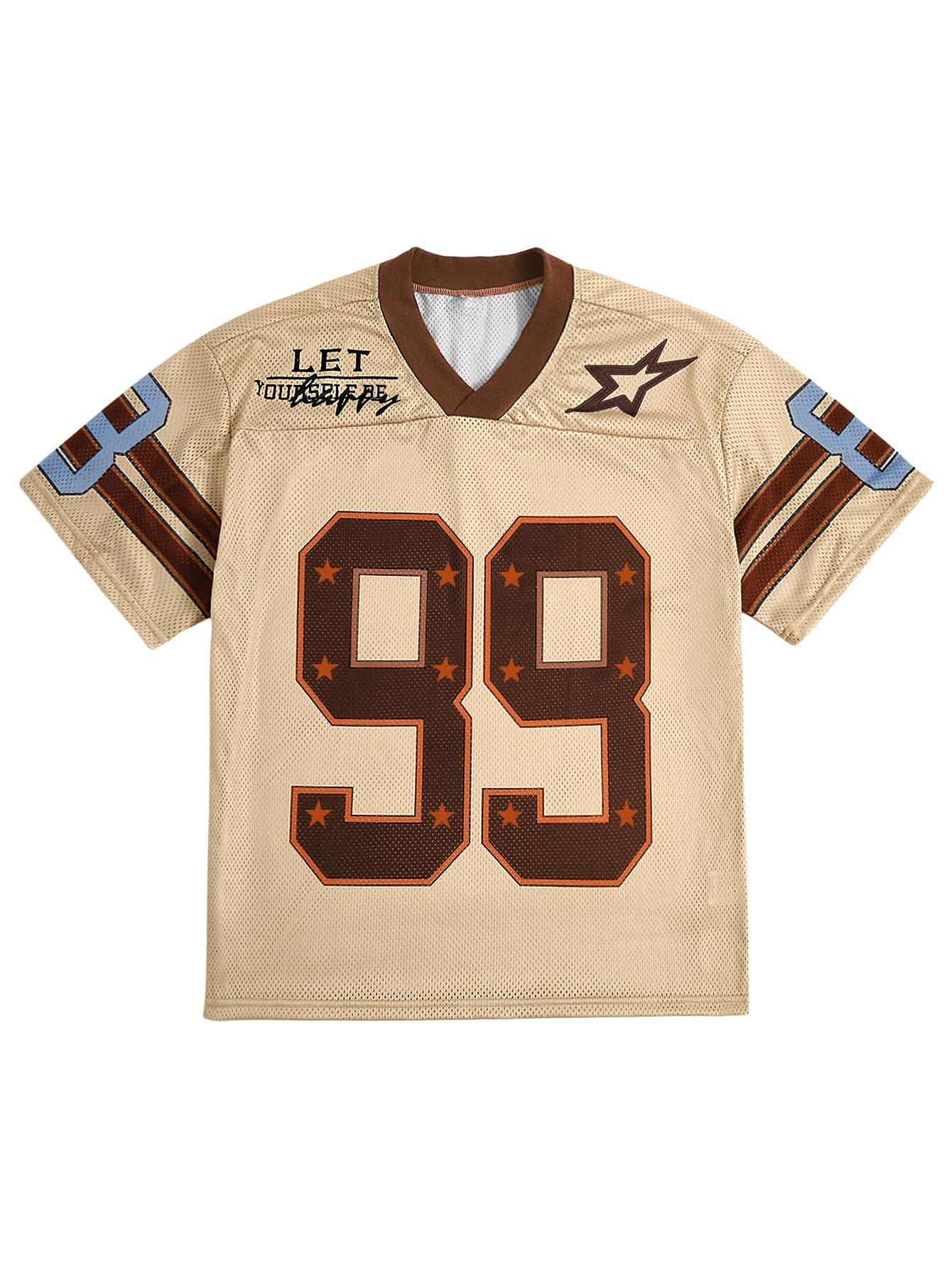 Photo 1 of SOLY HUX Mens Jersey Y2k Baggy Shirts Graphic Tees Oversized V Neck Tshirts Summer Tops Vintage Brown X-Small