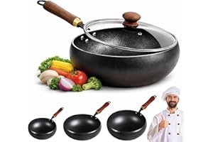 Japanese Cast Iron Pot, Uncoated Thick Iron Pot, Non-Stick Carbon Steel Wok Pan with Lid,Traditional Japanese Cookware, Fryin