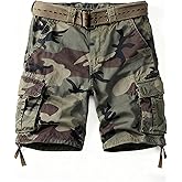 AKHIKING Camo Cargo Shorts for Men Cotton Casual Wild Outdoor Work Relaxed Fit Shorts with Multi-Pockets