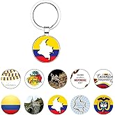 ZENRUIMING 10 Pcs Colombia Map Flag Keychain, Colombia Landmarks Keychain, Crystal Glass Alloy Pendant, Patriot's Day Independence Day National Day Accessory, Travel Souvenir