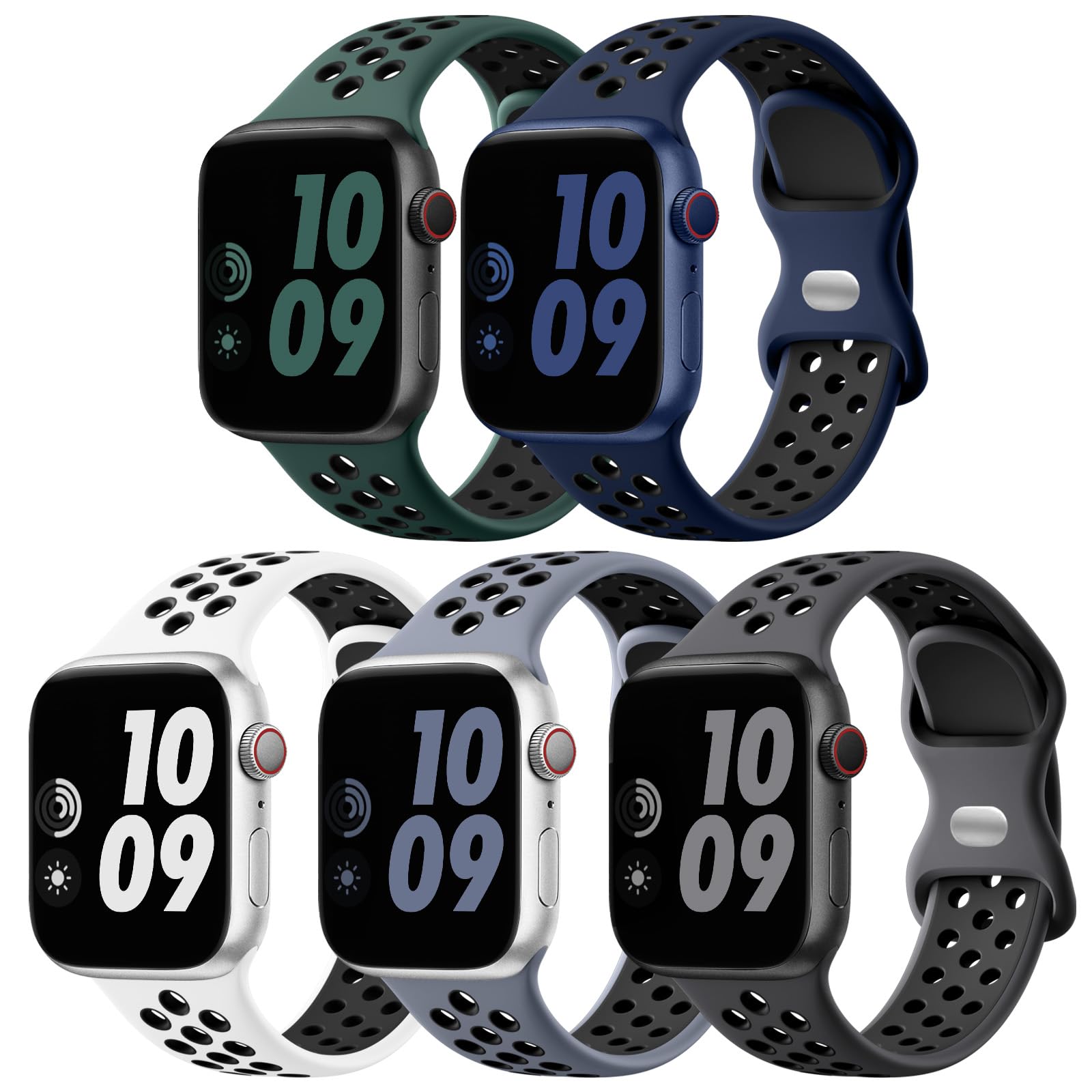 Lerobo 5 Pack Sport Band Compatible with Apple Watch Bands 44mm 45mm 46mm 49mm 42mm 41mm 40mm 38mm Men Women, Soft Silicone Strap Replacement Bands for iWatch Ultra 2 Series 10 9 8 7 6 SE 5 4 3 2 1