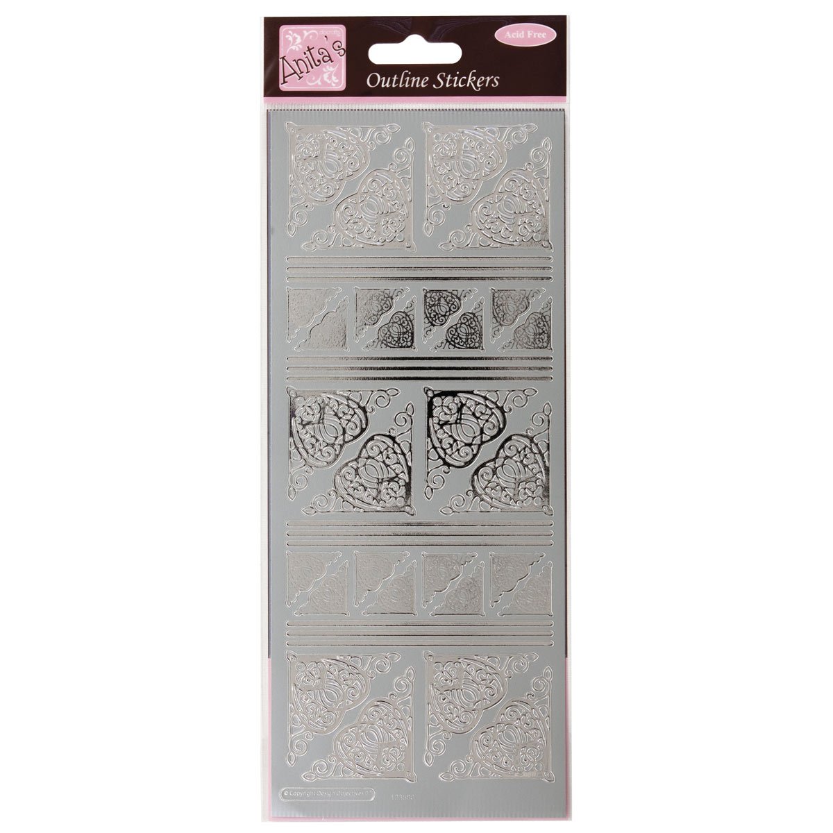 Anitas Outline Stickers, Celtic Heart Corners, Silver, For Scrapbooking, Card Making, Kids Play, Homework, Art, Craft, Embelish, Decorative, Paper, Card, Glass, Metal, Plastic, Foam