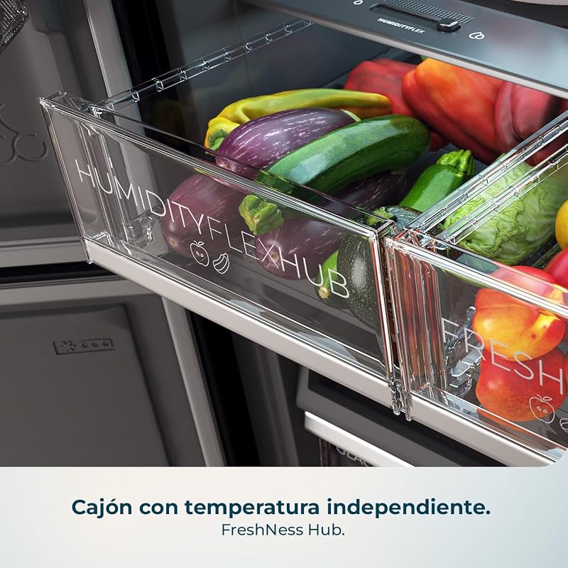 American Refrigerator 4 portas Bolero CoolMarket 4D 503 Black Glass D. 503 L, Altura 177,5 cm, Largura 85 cm, Total NoFrost, Motor Inversor, Multi AirFlow, Ecrã Tátil