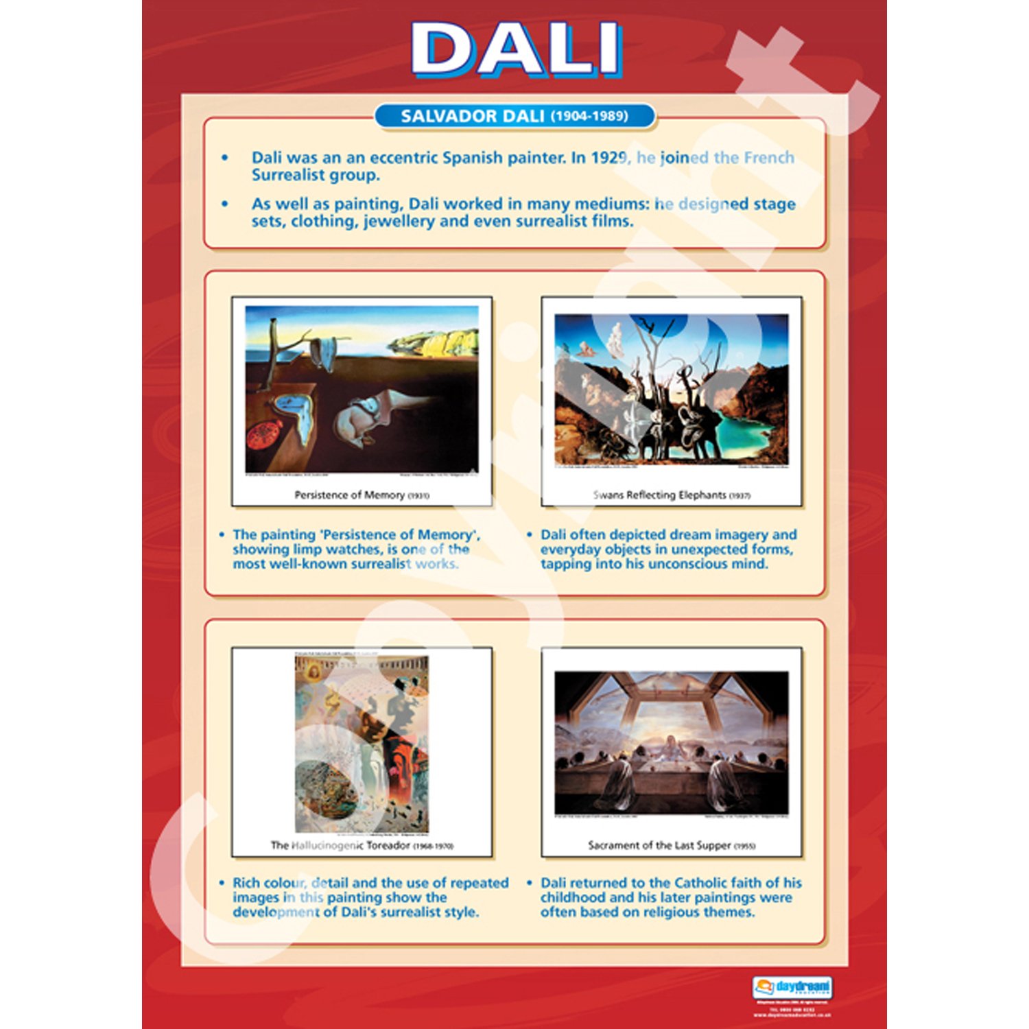 Dali | Art Posters | Laminated Gloss Paper measuring 850mm x 594mm (A1) | Art Class Posters | Education Charts by Daydream Education