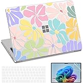 QJUZO Compatible with 15 inch Microsoft Surface Laptop 7 Case Touchscreen Model 2037, Durable Scratch-Resistant Plastic Hard Shell with Creative Pattern + Keyboard Cover+ Screen Protector, Floral