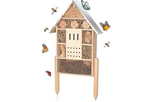 antiai Extra Large Wooden Insect House with Stakes,Wood Mason Bee Butterfly House,Insect Hotel,an Outdoor Bamboo Habitat for Ladybugs Live,Bee Box,Butterfly Habitat for Garden and Yard,30" H x15 W