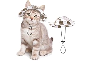 SETSBO Pet Hat for Cats/Dogs with Ear Holes Sunscreen - Adjustable String Baseball Cap for Small and Medium Cats/Dogs Outdoor Party Costume Decoration (Brown & White, Small)
