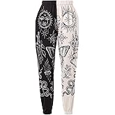 XFLnaraz Women's Fashion Printed Jogger Pants Elastic Waist Color Block Street Loose Sweatpants with Pockets