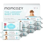 Momcozy Baby Wipes, Unscented &amp; Hypoallergenic, Gentle for Sensitive Skin | Plus Wipes-Size, Thickness, Moisture, Softness &amp; Scenario Plus, 99% Water-Based Wet Wipes, 720 Wipes Total, 12 Flip-Top Packs