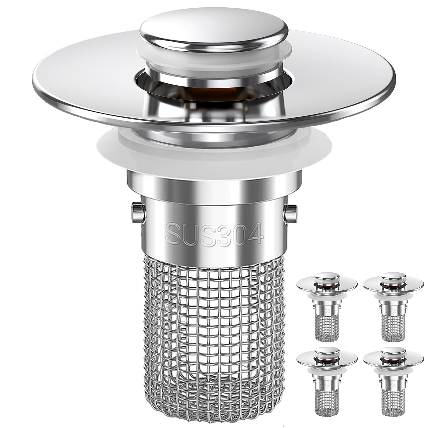 Photo 1 of Sink Stopper Hair Catcher, Pop-up Sink Drain Strainer with Removable Stainless Steel Strainer Basket Hair Catcher, Bathroom Sink Strainer for Bathroom Sink Stopper Replacement (4PCS)