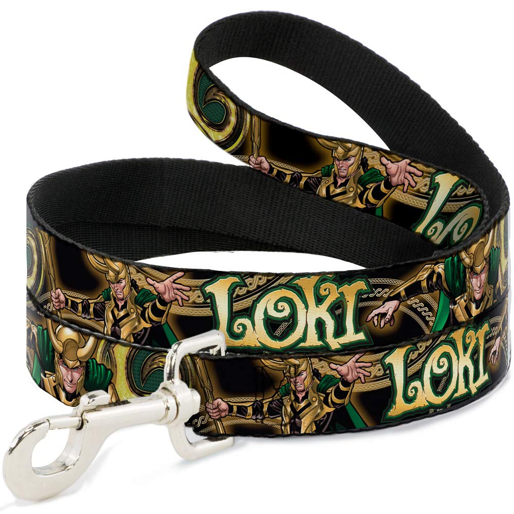 Buckle-Down Dog Leash Loki Poses Black Gold Green 6 Feet Long 1.5 Inch Wide, Multicolor (DL-6FT-WAV037-W)