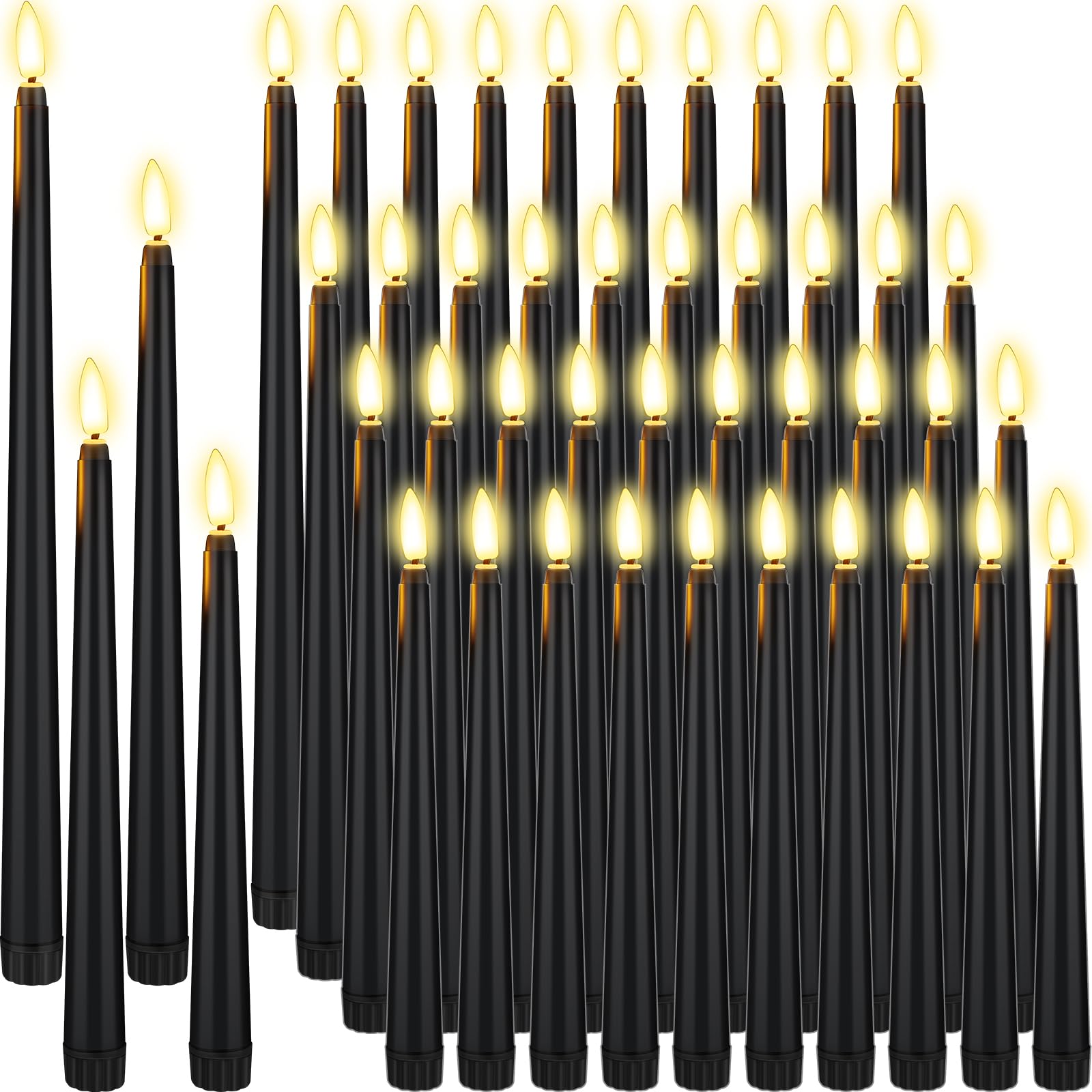 Photo 1 of Rossesay 48 Pcs Flameless LED Taper Candles Battery Operated Candles 4 Sizes of 8.5'', 9.65'', 10.83'', 12.8'' Flameless Candlesticks Flickering for Halloween Christmas Church Wedding(Black)