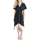 DKNY Womens Short Sleeve V-Neck Fit & Flare Midi Dress
