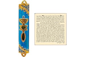 TALISMAN4U Messianic Mezuzah with Scroll for Door Blue Enamel & Crystals Mezuzah from Israel Judaica Gift 8 cm