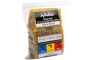 Artellius Gold Glitter Hot Glue Sticks 4x.27 - Ultra Bond Melt Adhesive Mini Hot Glue Sticks for All Temperatures (100 Pack)