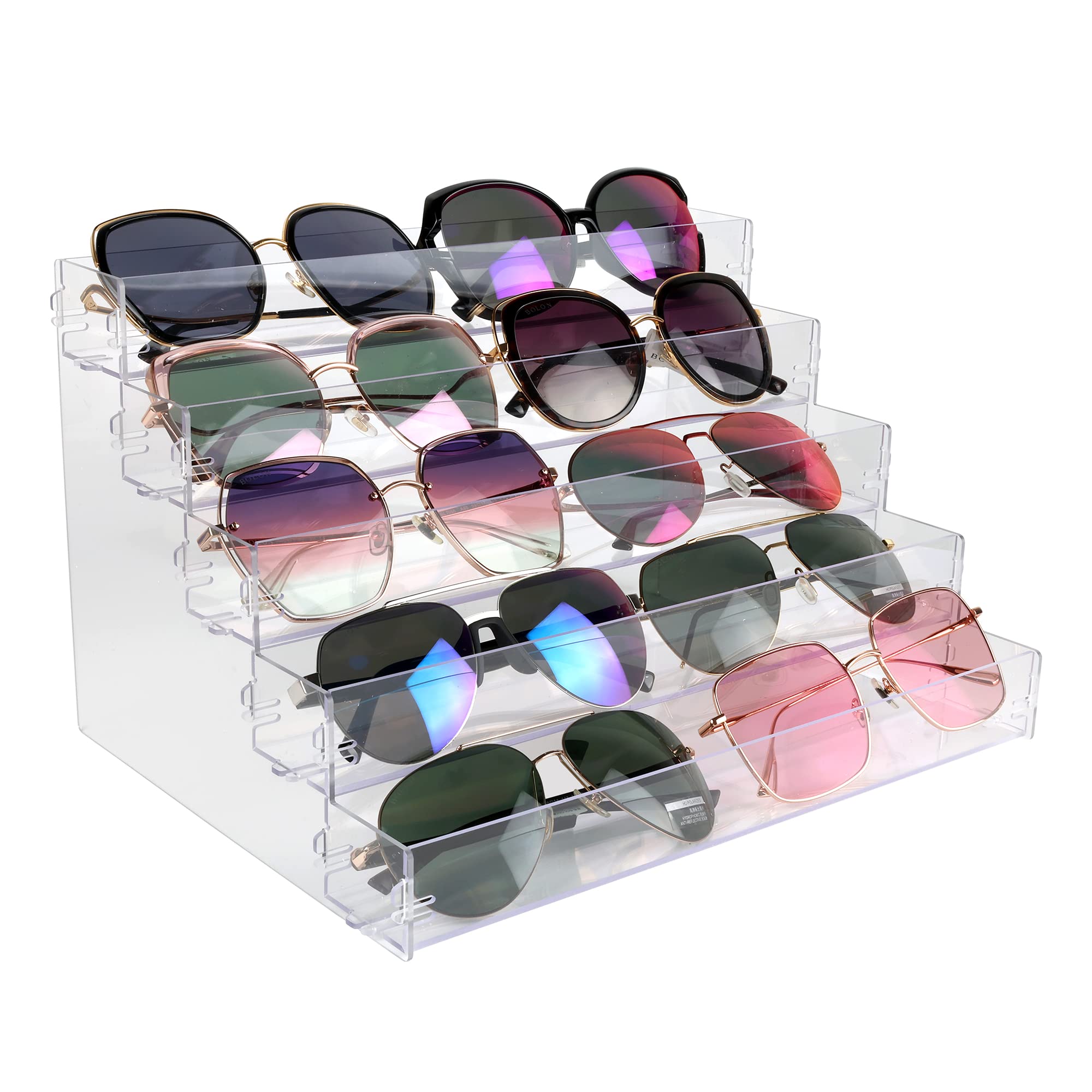 Photo 1 of BVANQ 5 Tier Sunglasses Organizer Acrylic Sunglass Holder Nail Polish Organizer Countertop Stand Display No Pungent Acrylic Glue Assembly for Highlighting Glasses,Makeup,Essential Oil