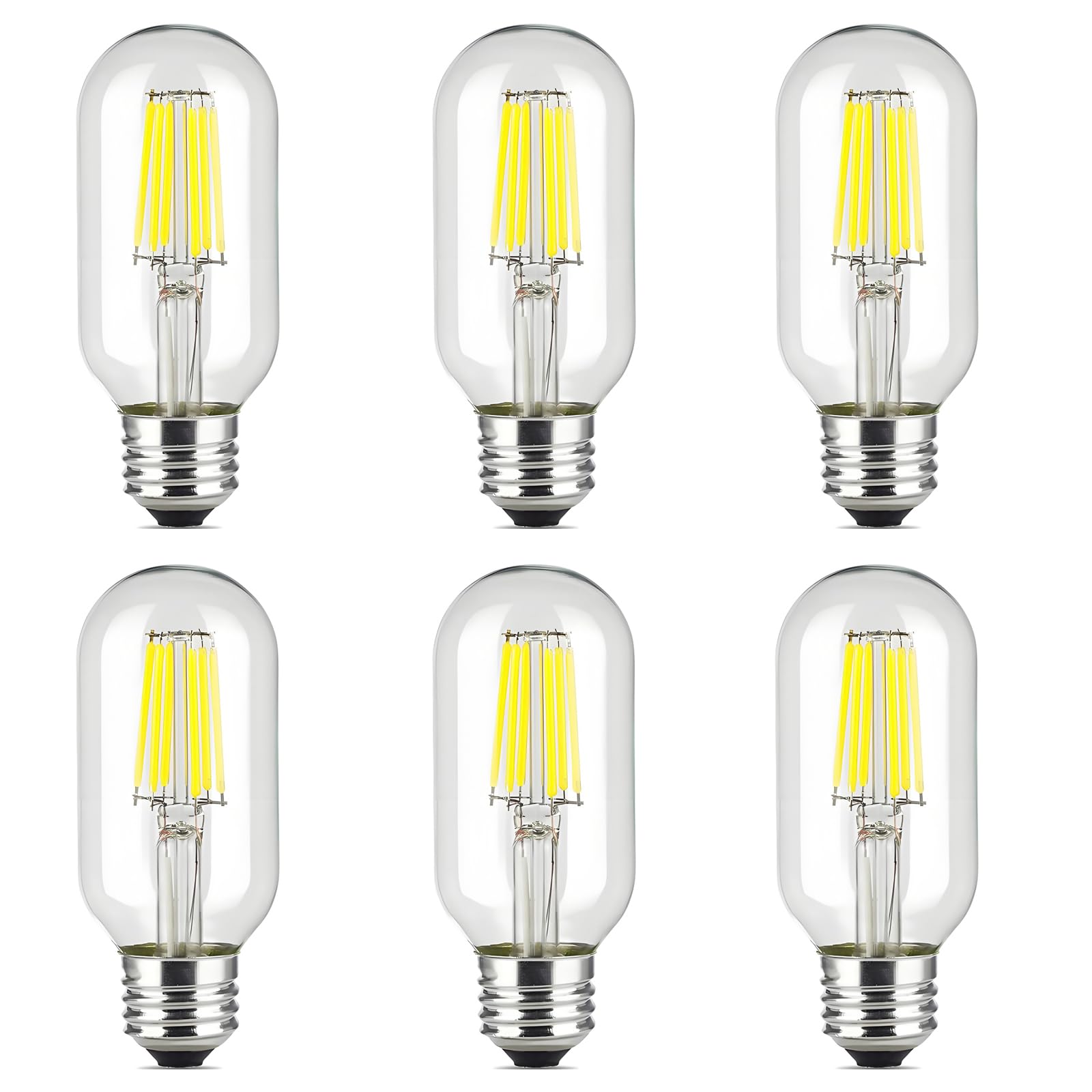 HUAMu T45 LED Edison Bulb 6W Cold White 6500K 60W Incandencent Replacement Screw E27 Vintage LED Decorative Light Bulb T45 Clear Tubular Filament Bulb (6-Pack, Non-Dimmable)